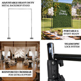 Adjustable heavy-duty metal backdrop stand for events and parties.