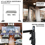 Black Heavy Duty Metal DIY Adjustable Backdrop Stand with Flat Steel Bases