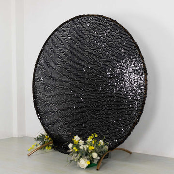 7.5ft Sparkly Black Big Payette Sequin Wedding Arch Cover for Round Backdrop Stand