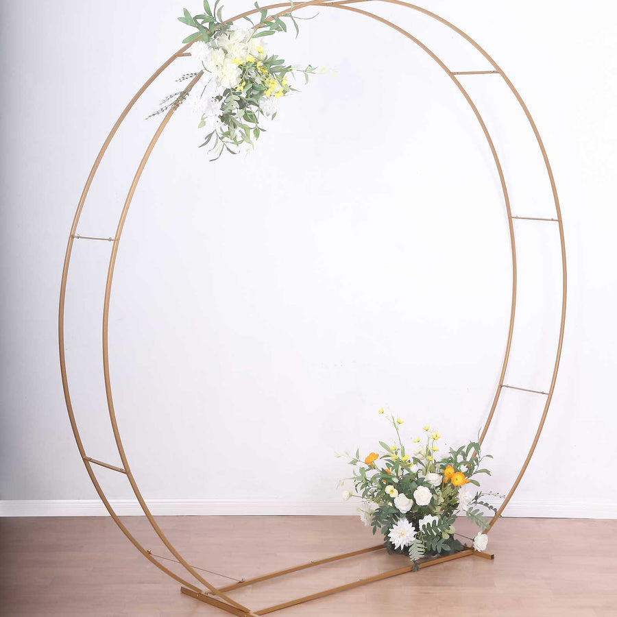 7.5ft Heavy Duty Gold Metal Round Wedding Arbor Floral Balloon Frame, Double Hoop Wedding Arch Photo