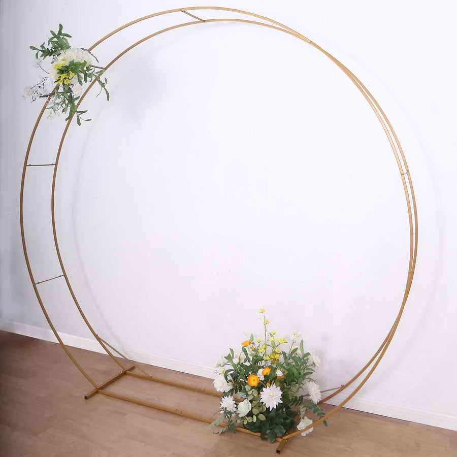 7.5ft Heavy Duty Gold Metal Round Wedding Arbor Floral Balloon Frame, Double Hoop Wedding#whtbkgd