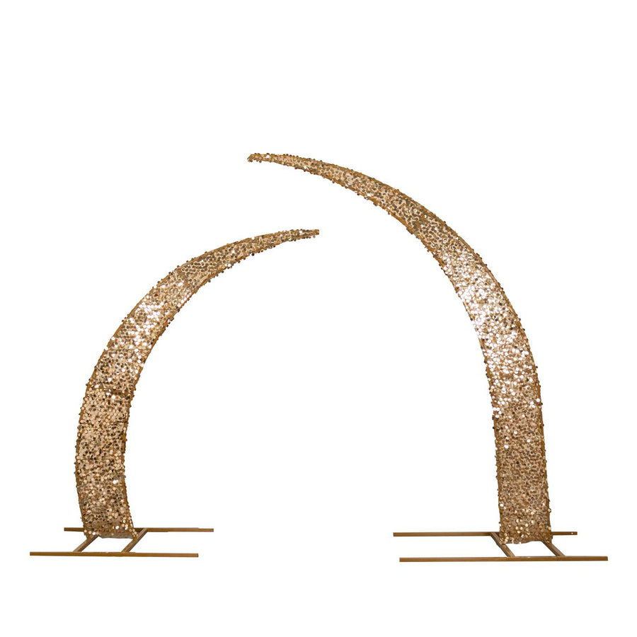 Set of 2 Gold Big Payette Sequin Backdrop Stand Cover for Half Crescent Moon Wedding Arch#whtbkgd