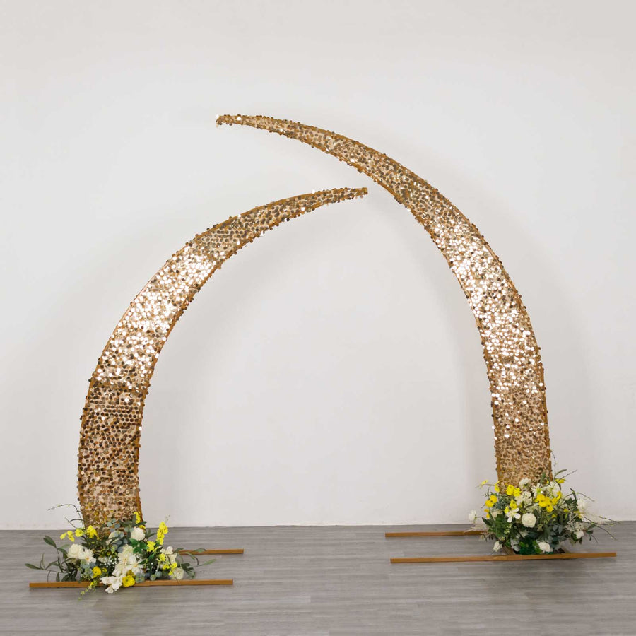 Set of 2 Gold Big Payette Sequin Backdrop Stand Cover for Half Crescent Moon Wedding Arch