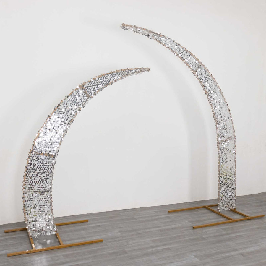 Set of 2 Silver Big Payette Sequin Backdrop Stand Cover for Half Crescent Moon Wedding