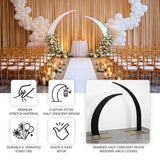 Spandex half-crescent moon wedding arch covers for elegant event decor.