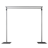 Adjustable Pipe and Drape Backdrop Stand with Double Cross Bars, Silver Aluminum Frame#whtbkgd