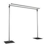 Adjustable Pipe and Drape Backdrop Stand with Double Cross Bars, Silver Aluminum Frame