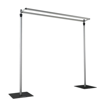 Adjustable Pipe and Drape Backdrop Stand with Double Cross Bars, Silver Aluminum Frame Support System 12ft x 12ft with Heavy Steel Bases