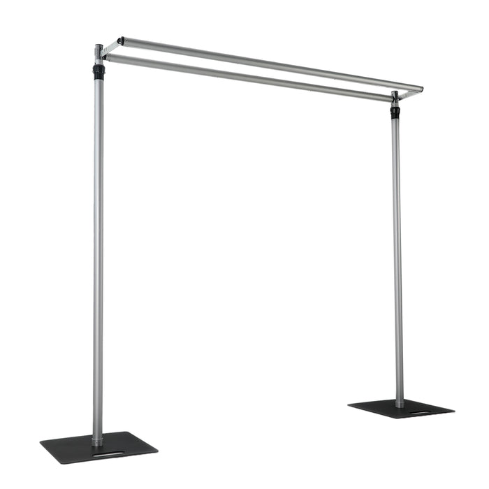 Adjustable Pipe and Drape Backdrop Stand with Double Cross Bars, Silver Aluminum Frame