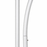 Close-up of silver metal pole with adjustable angled joint on white background