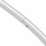 Curved white adjustable lamp arm with metal hinge close-up