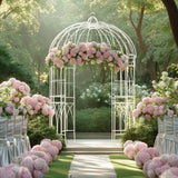 10ft White Metal Birdcage Ceremony Arch – Garden Gazebo Pergola Arbor Trellis