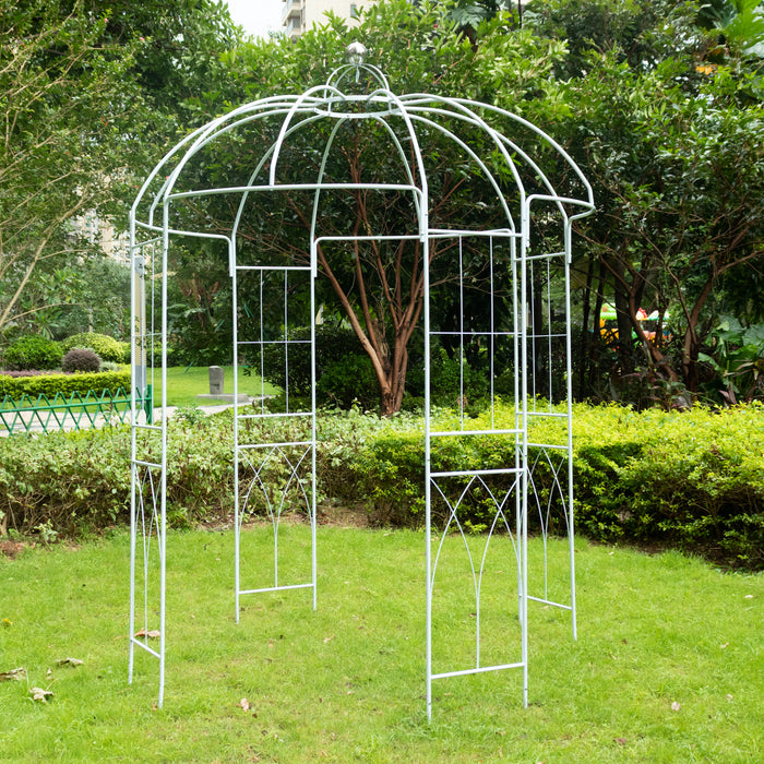 10ft White Metal Birdcage Ceremony Arch – Garden Gazebo Pergola Arbor Trellis