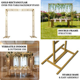 Gold rectangular over-the-table backdrop stand for versatile indoor and outdoor use.