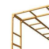 Yellow metal bed frame corner detail on white background