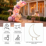 6.5ft Gold Metal Crescent Moon Wedding Arch Backdrop Stand, Curved Arbor Floral Balloon Frame