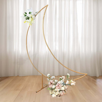 6.5ft Gold Metal Crescent Moon Wedding Arch Backdrop Stand, Curved Arbor Floral Balloon Frame with Sturdy Base