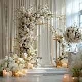 7ft Wedding Arch Rectangular Backdrop Stand – Arc de Triomphe Style 3D Heavy Duty Gold Metal Frame for Balloon & Floral Display
