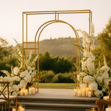 7ft Wedding Arch Rectangular Backdrop Stand – Arc de Triomphe Style 3D Heavy Duty Gold Metal Frame for Balloon & Floral Display