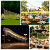 Elegant outdoor event setups with floral decorations and cozy seating arrangements.