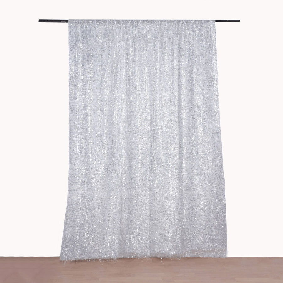 8ft Silver Metallic Fringe Shag Photo Backdrop Drapery Panel, Shimmery Tinsel Polyester Divider