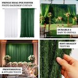 8ftx8ft Green Fringe Shag Polyester Wedding Drapery Panel, Minky Fabric Photo Backdrop Curtain