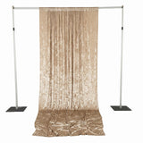 Gold velvet draped backdrop curtain on adjustable stand, photo booth display