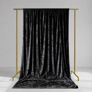 Black Crushed Velvet Backdrop Curtain – 5ft x 14ft Event Drape with Rod Pocket, Privacy Panel for Photo Booths & Events