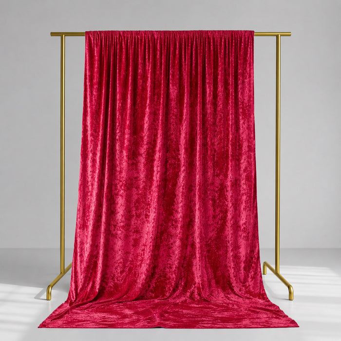 Red velvet curtain on gold backdrop stand, studio product display