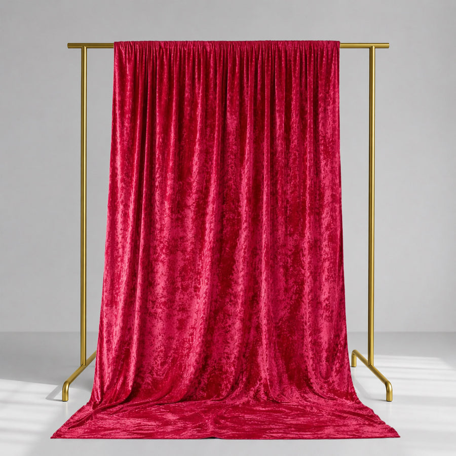 Red velvet curtain on gold backdrop stand, studio product display