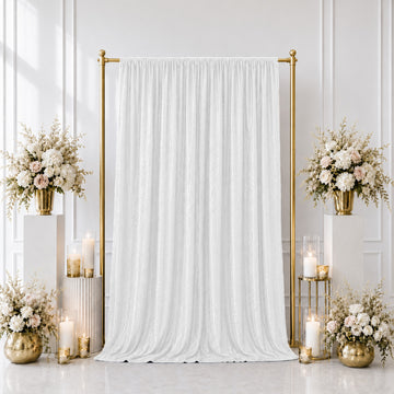 5ft x 10ft Premium Crushed Velvet Backdrop Curtain White – Event Drape Panel & Photo Booth Background with Rod Pocket, 70% Blackout