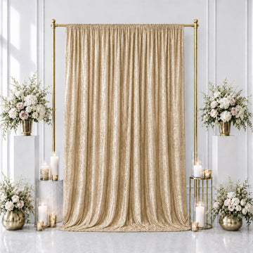 5ft x 12ft Premium Crushed Velvet Backdrop Curtain Beige – Event Drape Panel & Photo Booth Background with Rod Pocket, 70% Blackout