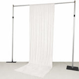 White sheer curtain on adjustable backdrop stand with weighted bases