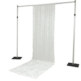 White sheer curtain backdrop stand with weighted poles and crossbar