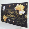 6ftx3ft Black / Gold Happy Birthday Polyester Background Banner