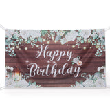 White Brown Rustic Wood Floral Happy Birthday Photo Backdrop, Large Polyester Background#whtbkgd