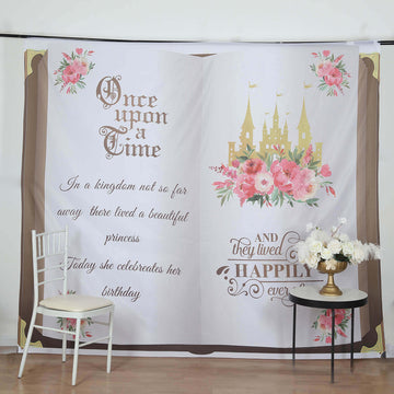 8ftx7ft Fairy Tale Book Vinyl Photography Backdrop, Once Upon a Time Princess Theme Party Photo Shoot Background