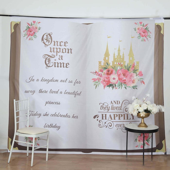 8ftx8ft Fairy Tale Book Vinyl Photography Backdrop, Once Upon a Time Princess Theme Party