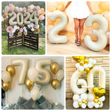 Matte Cream Number Balloons 0-9 – 35inch Large Mylar Foil Balloons, Air or Helium Fill