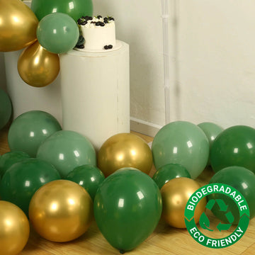 Set of 120 Gold Green Biodegradable Balloon Arch Kit, Extra Strong Eco-friendly Latex Party Balloon Garland