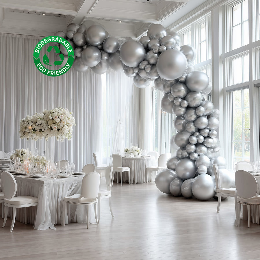 Set of 110 Silver Balloon Garland Kit – Biodegradable Extra Strong Latex Balloons for Party