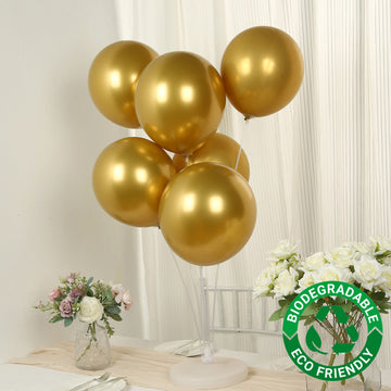 50 Pack Chrome Gold Biodegradable Latex Balloons 12", Thick Eco Friendly Metallic Party Balloons