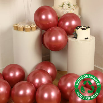 50 Pack Chrome Pink Biodegradable Latex Balloons 12", Thick Eco Friendly Metallic Party Balloons