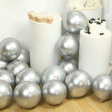 50 Pack Chrome Silver Biodegradable Latex Balloons 12", Thick Eco Friendly Metallic Party Balloons