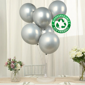 50 Pack Chrome Silver Biodegradable Latex Balloons 12", Thick Eco Friendly Metallic Party Balloons