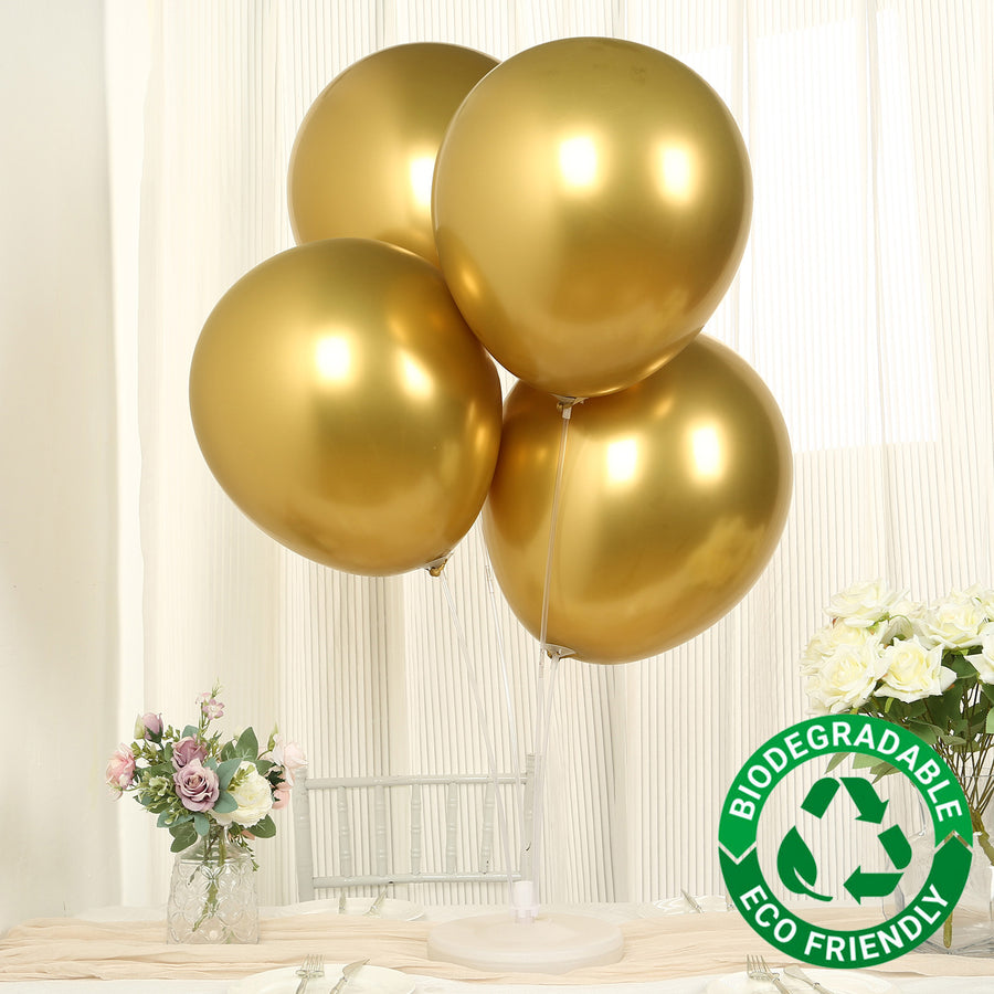 10 Pack Chrome Gold Biodegradable Latex Balloons 18inch Thick Eco Friendly Metallic Party Balloons