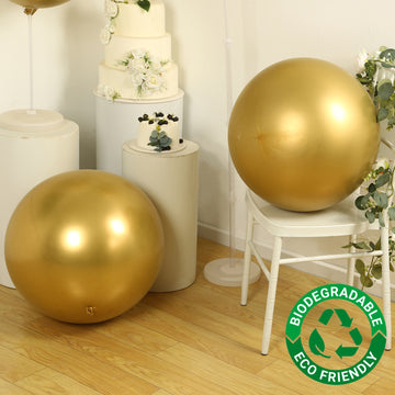 5 Pack Metallic Chrome Gold Biodegradable Balloons, 36" Large Round Eco-friendly Thickened Latex Party Balloons