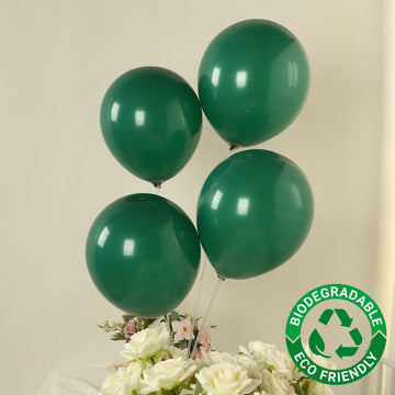 50 Pack Matte Pastel Hunter Emerald Green Biodegradable Balloons 12", Round Eco-friendly Thick Latex Party Balloons