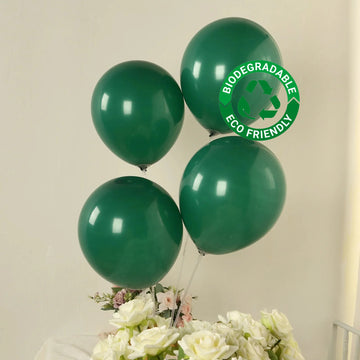 50 Pack Matte Pastel Hunter Emerald Green Biodegradable Balloons 12", Round Eco-friendly Thick Latex Party Balloons