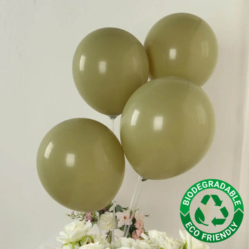 50 Pack Matte Pastel Olive Green Biodegradable Balloons 12", Round Eco-friendly Thick Latex Party Balloons